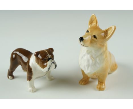 A Beswick bull dog together with a Sylvac Corgi, 11 cm tallest