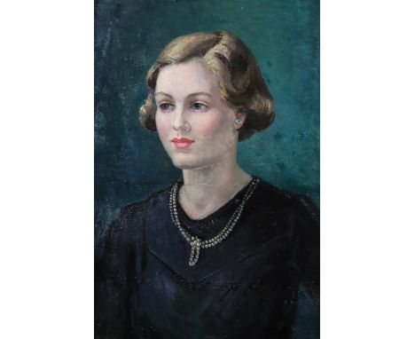 Garnet Ruskin Wolseley (1884 - 1967) A portrait of a young lady wearing knotted pearls in contemporary dress, circa 1930s, si