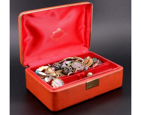 A vintage jewellery box containing Victorian and later costume jewellery