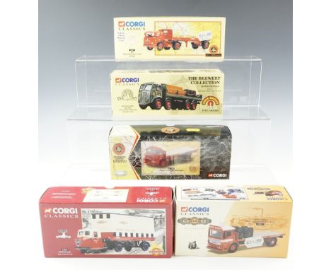 Five Corgi Classics diecast wagons including John Smiths, British Rail, etc