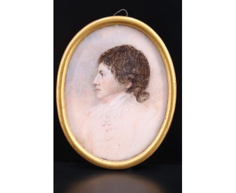 An early 19th Century profile portrait miniature of The Marquis of Abercrombie,  watercolour on ivory, label verso reads "Mar