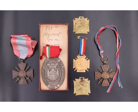 A French 151st Infantry Regiment "We Do Not Pass" medal, a 1914 Croix de Guerre, a Croix de Guerre des Théâtres d'opérations 