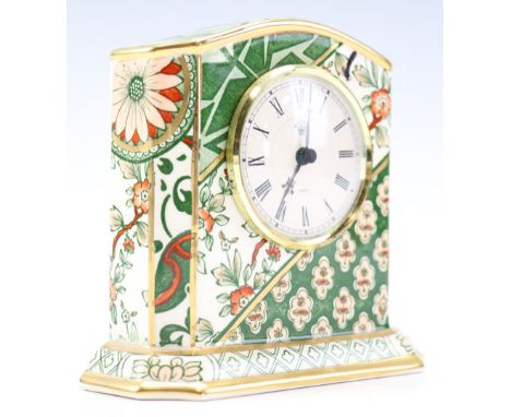A late 20th Century Mason's Appliqué pattern quartz mantle clock, 13 cm x 13 cm