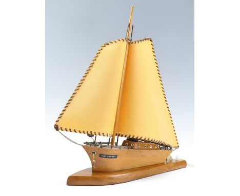 A vintage wooden table lamp in the form of a sailing boat / yacht, 49 cm