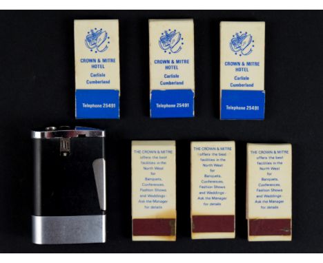 A Ronson automatic lighter together with six "Crown &amp; Mitre Carlisle" hotel matchbooks 