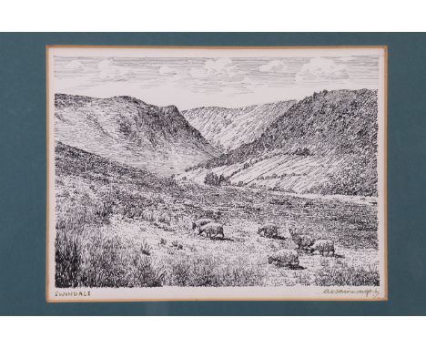 Alfred Wainwright (1907 - 1991)  "Swindale", pen and ink, signed and titled, in card mount and parcel gilt frame under glass,