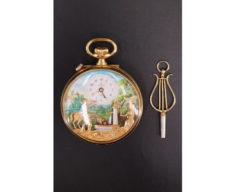 A 1980s Reuge a Sainte-Croix gilt musical pocket watch, having a 17 jewel crown wind and set movement with a sperate crown fo