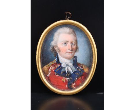 An early 19th Century portrait miniature of Colonel John Murray in military uniform, watercolour on ivory, label verso reads 