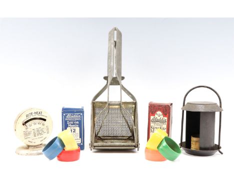 [ Domestic Bygones ] A lantern containing a Victorian Clarke's "Pyramid" night light / fairy lamp together with a boxed Aladd