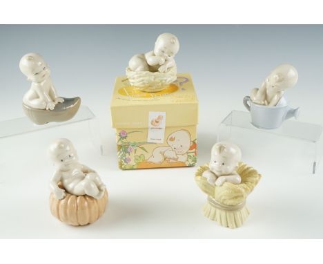 Five Nao "Where Do Babies Come From" nursery / baby figurines, one boxed, tallest 9 cm