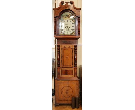 A 19th Century painted dial oak longcase clock by Nutsford, Cleator Moor, having an eight day movement, the painted dial depi