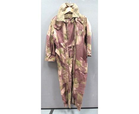 Rare WW2 Dated Camouflaged Tank Crew Oversuitgreen, tan and brown camouflaged, heavy waterproof canvas suit.  Two full length