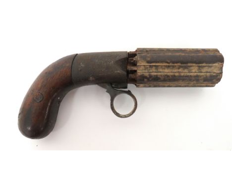 Mid 19th Century Hammerless Pepperbox Revolver By J R Cooper80 bore, 3 inch, fluted, six shot cylinder barrel.  Rounded side 