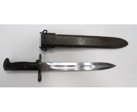 American M1 1943 Garand Bayonet9 3/4 inch, single edged blade with short fuller.  Forte marked "A.F.H." and US with flaming g