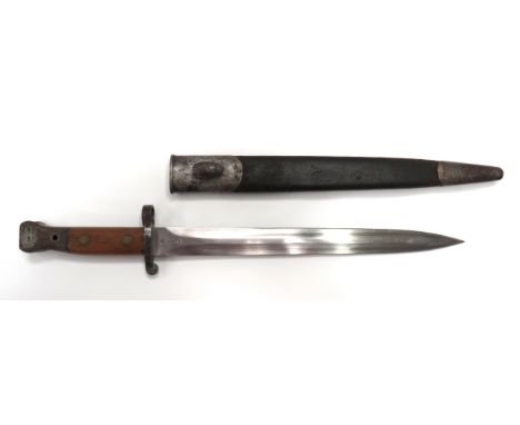 British P1888 MK2 Bayonet12 inch, double edged blade.  The forte with "EFD"(Enfield).  Crowned ER and date 7-02.  Steel muzzl