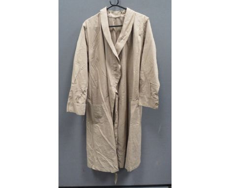 WW2 ATS Women Workers Overallslight khaki drill, long wrap-over coat.  Open top patch pockets to waist.  Buttoned cuffs.  Lon