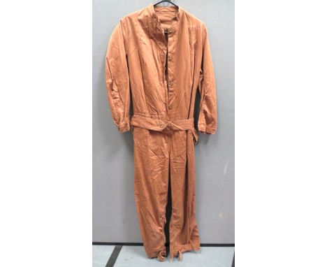 WW2 Royal Ordnance Factory Women's Work Overallsbrown denim, half buttoned front overalls.  Short stand collar.  Front fasten