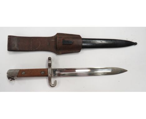Austrian M1888 NCO's Bayonet9 1/2 inch, single edged blade with fuller.  Plated hook quillon, crossguard, muzzle ring and pom