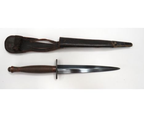 WW2 3rd Pattern Fairbairn & Sykes Commando Knife6 5/8 inch, blued, double edged blade.  Oval, steel crossguard.  Copper finis