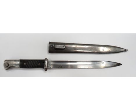 WW2 German K98 Mauser Bayonet9 3/4 inch, single edged blade with large fuller.  Forte with maker "E.U.F. Horster".  Back edge