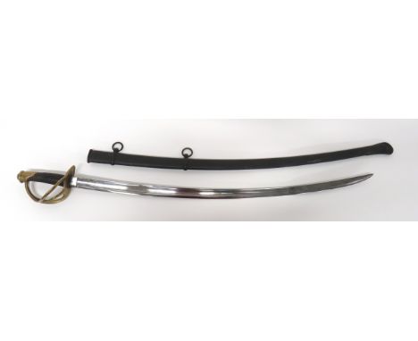 1822 Pattern European Light Cavalry Sword35 3/4 inch, single edged, slightly curved blade with large fuller.  Brass, three ba