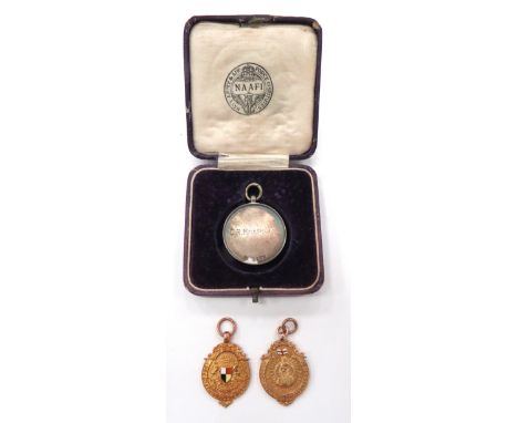 Two Gold And Enamel Royal Naval Football Association Medalsconsisting gold B'ham hallmarked, HMS Malaya Football 1926-27 engr
