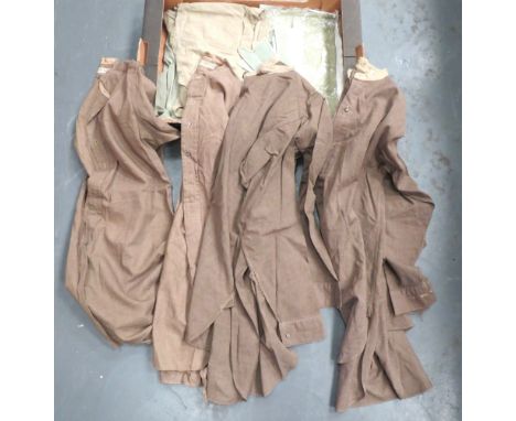 8 x WW2 And Later Pattern Shirtsconsisting 4 x brown khaki, cotton, collarless shirts.  Half buttoned front.  Some damage and