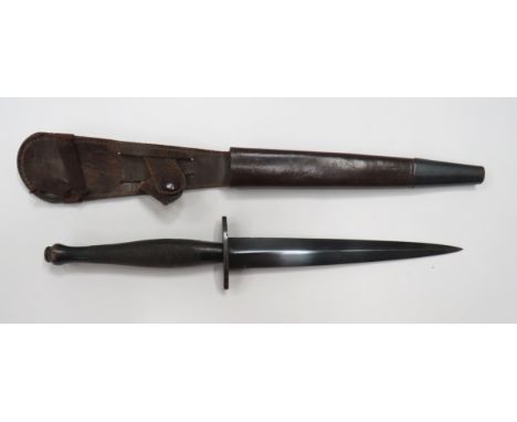 WW2 2nd Pattern "B2" Fairbairn & Sykes Commando Knife6 5/8 inch, blued, double edged blade.  Oval, steel crossguard stamped "