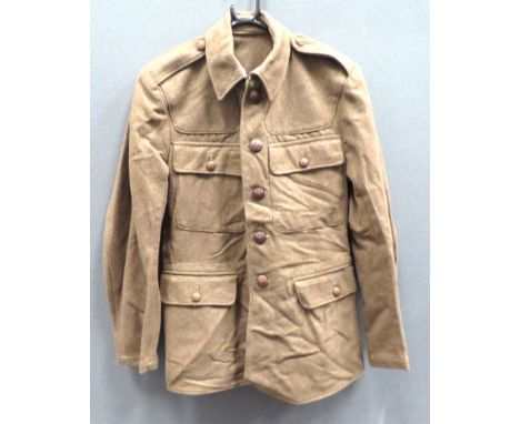 WW2 1922 Utility Pattern Service Dress Tunickhaki woollen, single breasted, high turn over collar tunic.  Single pleat under 