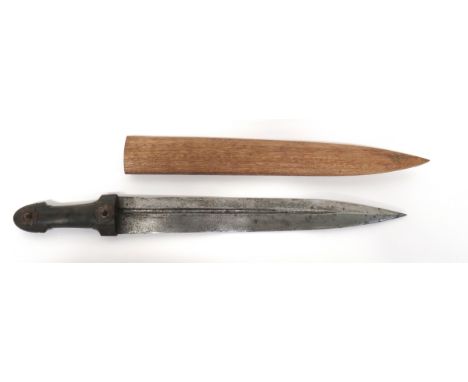 Caucasus 19th Century Kindjal Short Sword18 3/4 inch, wide, double edged blade.  Offset fullers.  Dark, polished horn grip of