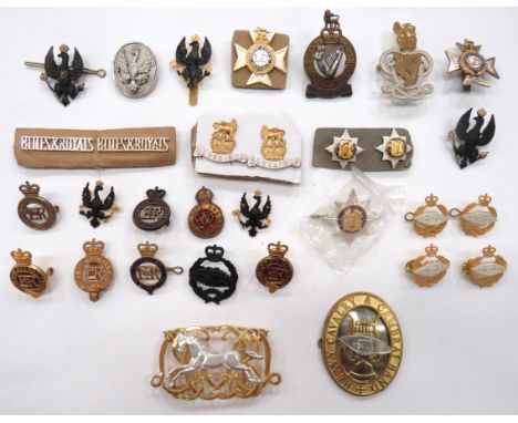 31 x Current Cavalry Cap, Collar And Arm Badgescap include bi-metal QC Light Dragoons ... Plated, gilt and enamel Royal Drago