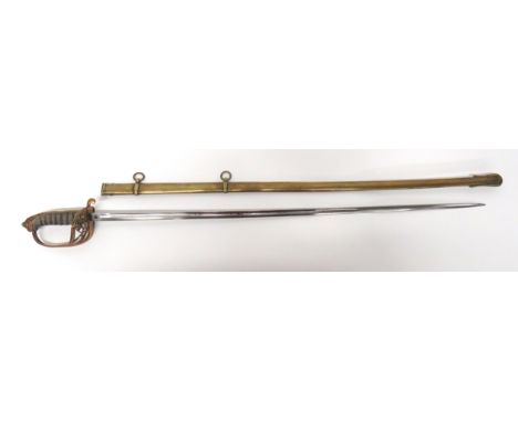 1822 Pattern Victorian Officer's Levee Pattern Sword32 1/2 inch, single edged, narrow blade with fuller.  Etched foliage scro