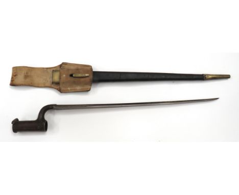 British M1842 Lovells Catch Socket Bayonet Regimentally Marked17 1/2 inch, triangular form blade.  Flat face and hollow groun