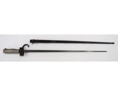 French M1886 1st Pattern Lebel Bayonet20 1/2 inch, cruciform blade.  Blackened steel hook quillon, muzzle ring and round butt