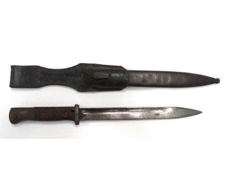 WW2 German K98 Mauser Bayonet With Frog9 3/4 inch, single edged blade with fuller.  Forte marked 'S238G" and "1888d".  Steel 