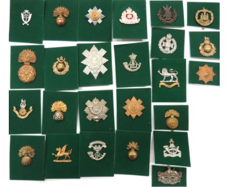 25 x Infantry Cap Badgesincluding plated KC Suffolk Reg ... Brass KC Royal Scots Fus ... Brass RMLI ... Brass Scots Guards ..