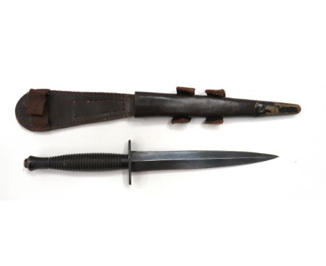 Post WW2 3rd Pattern Fairbairn & Sykes Commando Knife7 inch, blued, double edge blade.  Blued steel, oval crossguard stamped 