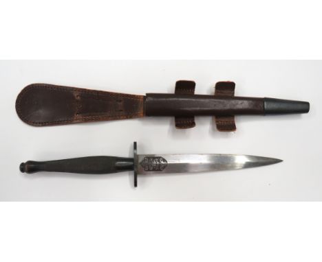 Second Pattern Fairbairn & Sykes Wilkinson Etched Blade Knife6 1/2 inch, double edged blade.  Forte to one side with etched "