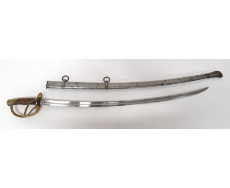 American 1860 Pattern Light Cavalry Sword35 inch, single edged, slightly curved blade with large fuller and narrow rear fulle