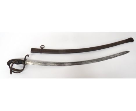 Scarce 19th Century Royal Engineers Driver's Sword34 3/4 inch, single edged, curved blade.  Wide fuller.  Forte with maker's 