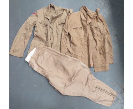 3 x Items Of Khaki Drill Uniformconsisting khaki drill breeches.  Slash waist pockets.  Lace up calf panels ... Khaki, Aertex
