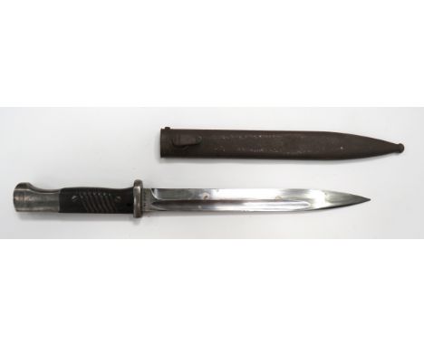 WW2 German K98 Mauser Bayonet9 3/4 inch, single edged blade with fuller.  Forte with maker "41 CVE".  Steel crossguard and po