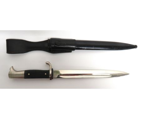 WW2 German Fire/Police K98 Dress Bayonet9 1/2 inch, single edged, plated blade with fuller.  Forte with maker "RICH. ABR. HER