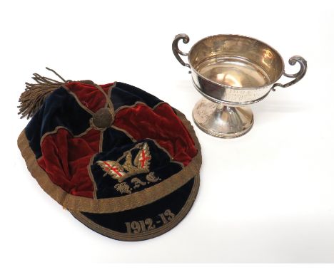 Silver H.A.C. Presentation Cup And Sports Capconsisting 4 inch high, wire top, double handled, silver hallmarked "B'ham 1904-