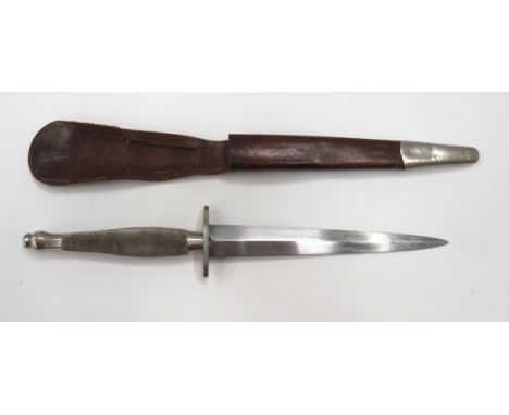 WW2 2nd Pattern Plated Fairbairn &amp; Sykes Commando Knife 6 3/4 inch, double edged blade. &nbsp;Plated steel, oval crossgua
