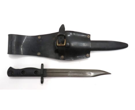 British LIA3 Bayonet8 inch, single edged, clipped point blade with fuller.  Blackened steel muzzle ring, crossguard and pomme