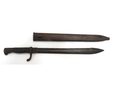 Imperial German G98 Sawback Butcher Bayonet14 1/2 inch, single edged blade widening towards the point. Rear sawback edge.  Wi