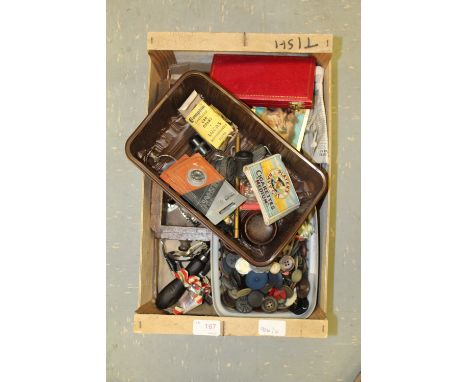 Box of misc tools, buttons, sundries etc