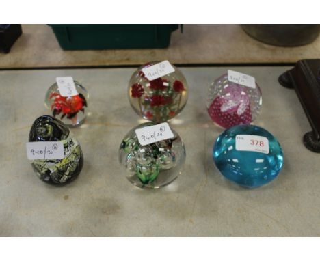 6 various glass paperweights including Caithness