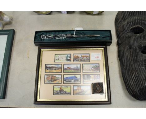 'Railway Equipment' cigarette card, 1938, Galway Irish Crystal presentation knife and vintage Masonic metal print block
